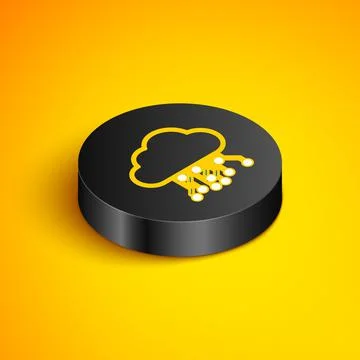 Isometric line Internet of things icon isolated on yellow background. Cloud Stockillustratie