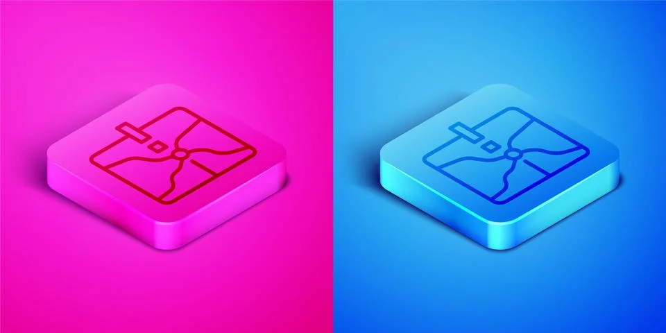 Isometric line Intersection point icon isolated on pink and blue background Stock Illustration