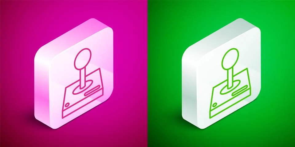 Isometric line Joystick for arcade machine icon isolated on pink and green Stock Illustration