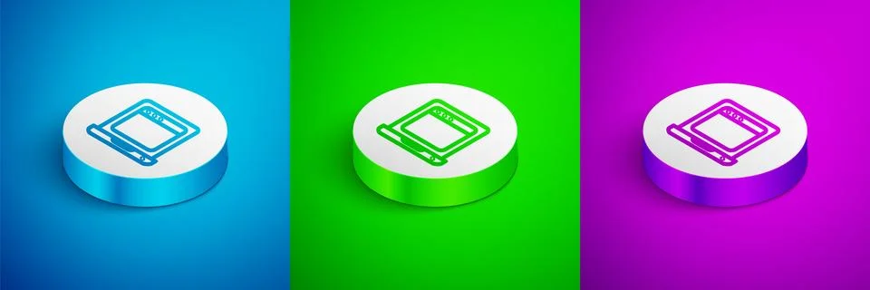 Isometric line Laptop with browser window icon isolated on blue, green and .. 스톡 일러스트