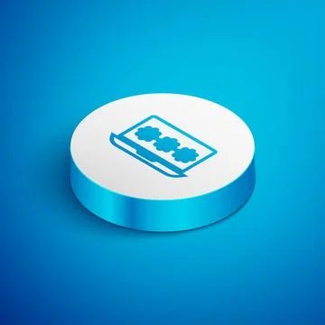 Isometric line Laptop with password notification icon isolated on blue Stock Illustration