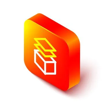 Isometric line Layers icon isolated on white background. Orange square button 库存插图