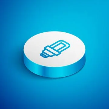 Isometric line LED light bulb icon isolated on blue background. Economical LE Stock Illustration
