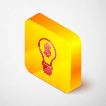 Isometric line Light bulb with dollar symbol icon isolated on grey background Illustrazione stock