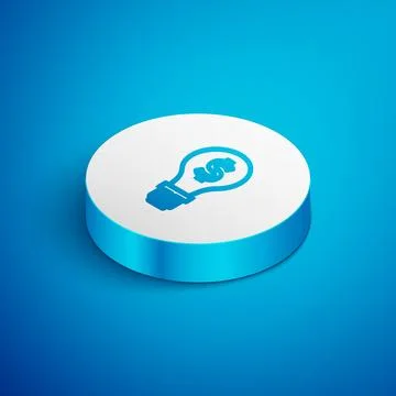 Isometric line Light bulb with dollar symbol icon isolated on blue background Stock Illustration