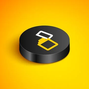 Isometric line Lighter icon isolated on yellow background. Black circle but.. Stock Illustration