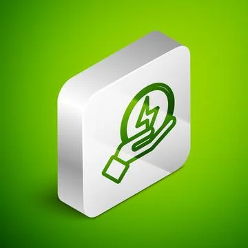 Isometric line Lightning bolt icon isolated on green background. Flash sign.  Stock Illustration