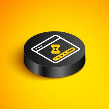 Isometric line Loading a data window with a progress bar icon isolated on yellow Stock Illustration