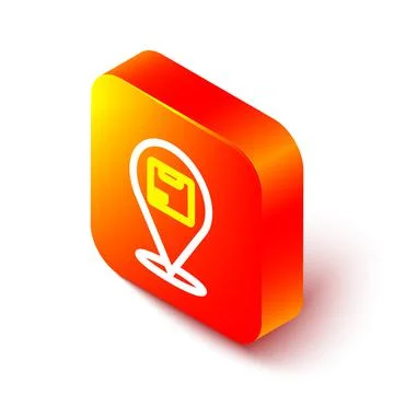 Isometric line Location with cardboard box icon isolated on white background Illustrazione stock