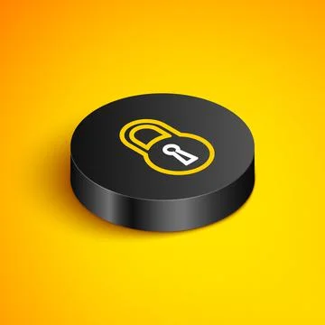 Isometric line Lock icon isolated on yellow background. Padlock sign. Security イラスト素材