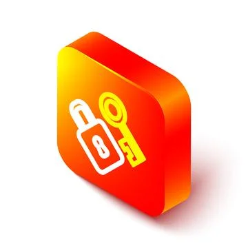 Isometric line Lock with key icon isolated on white background. Love symbol.. Illustrazione stock