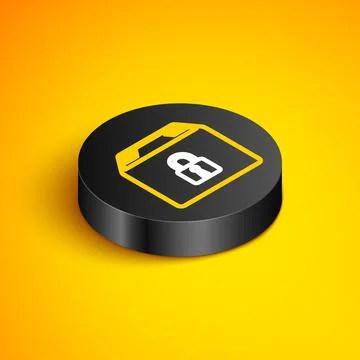 Isometric line Locked package icon isolated on yellow background. Lock and 库存插图