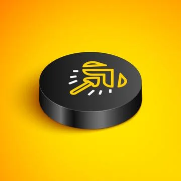 Isometric line Magic arrow icon isolated on yellow background. Black circle.. Stock Illustration