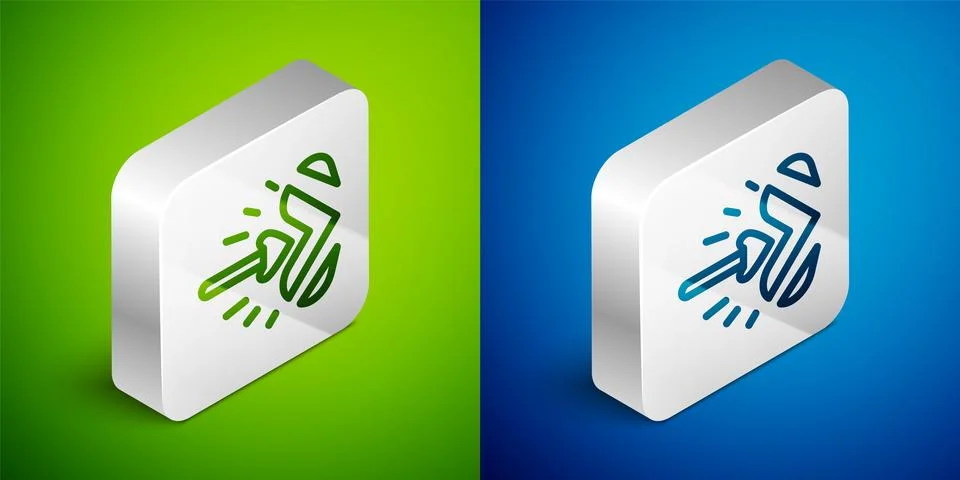 Isometric line Magic arrow icon isolated on green and blue background. Silv.. Stock Illustration