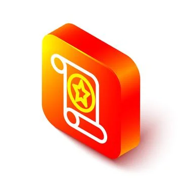 Isometric line Magic scroll icon isolated on white background. Decree, paper Ilustração Stock
