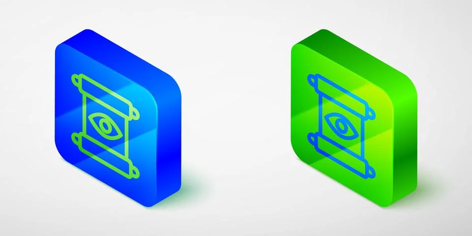 Isometric line Magic scroll icon isolated on grey background. Decree, paper Ilustração Stock