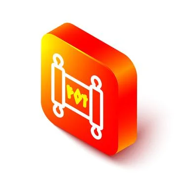 Isometric line Magic scroll icon isolated on white background. Decree, paper, Stock Illustration