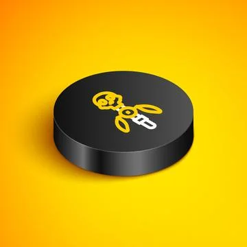 Isometric line Magic staff icon isolated on yellow background. Magic wand, .. Stock Illustration