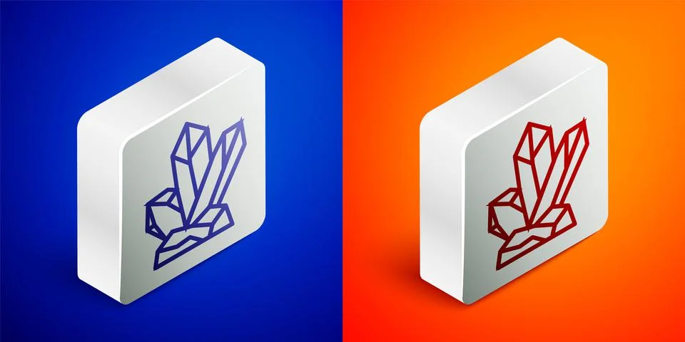 Isometric line Magic stone icon isolated on blue and orange background. Fantasy Stock Illustration