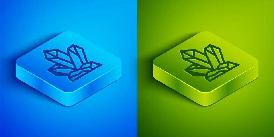 Isometric line Magic stone icon isolated on blue and green background. Fantasy Stock Illustration