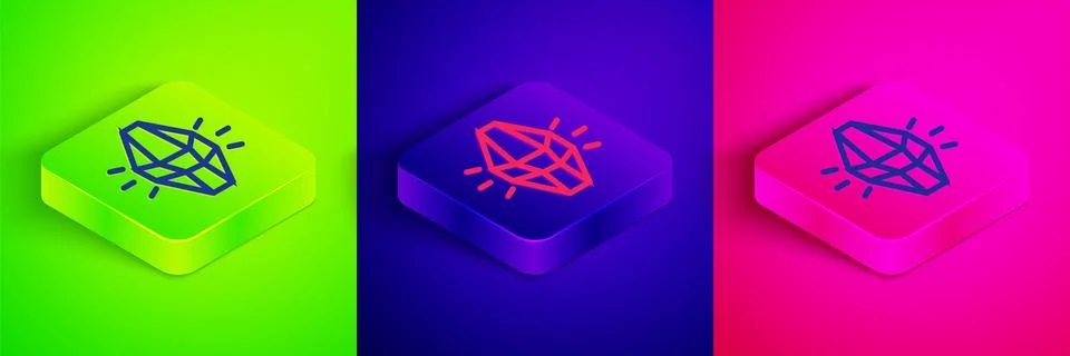 Isometric line Magic stone icon isolated on green, blue and pink background Stock Illustration