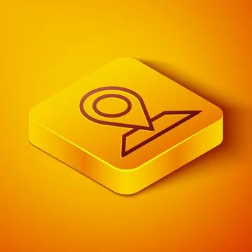 Isometric line Map pin icon isolated on orange background. Navigation, pointer Stock Illustration