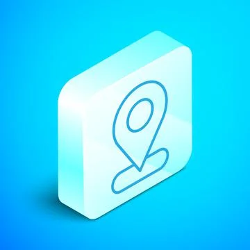 Isometric line Map pin icon isolated on blue background. Navigation, pointer 스톡 일러스트