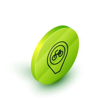 Isometric line Map pointer with bicycle icon isolated on white background. Gr Stock Illustration