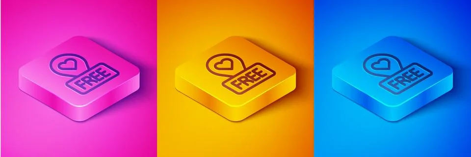 Isometric line Map pointer with heart icon isolated on pink and orange, blue Stock Illustration