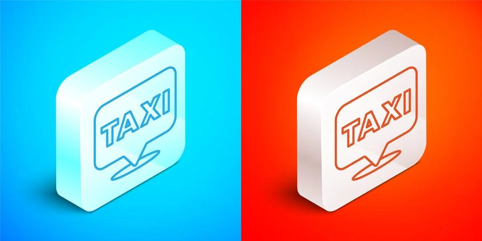 Isometric line Map pointer with taxi icon isolated on blue and red background Stock Illustration