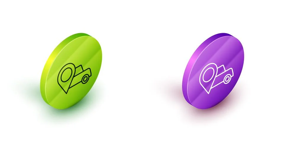 Isometric line Map pointer with taxi icon isolated on white background. Location 스톡 일러스트