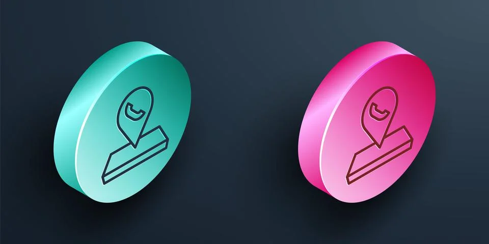 Isometric line Map pointer with telephone or communication icon isolated on Stockillustratie