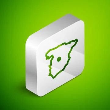 Isometric line Map of Spain icon isolated on green background. Silver square Stock Illustration