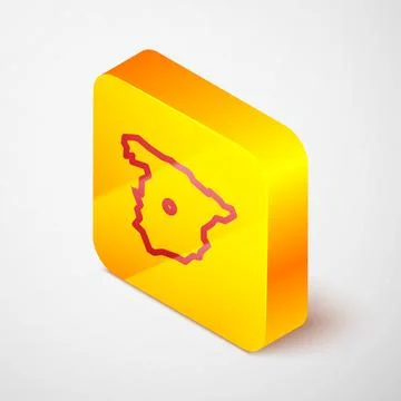 Isometric line Map of Spain icon isolated on grey background. Yellow square Stock Illustration