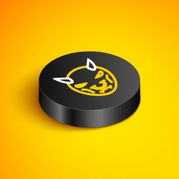 Isometric line Mask of the devil with horns icon isolated on yellow background 스톡 일러스트