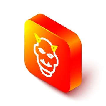 Isometric line Mask of the devil with horns icon isolated on white background Stock Illustration