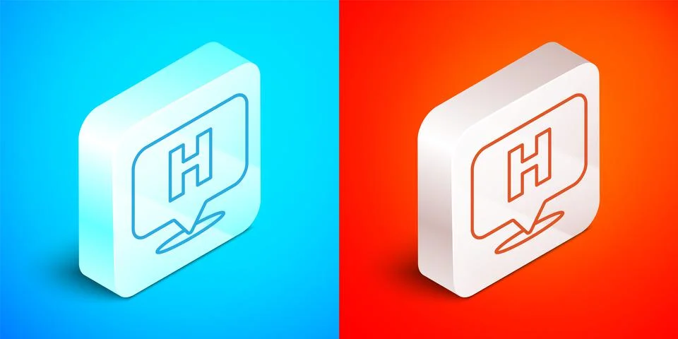 Isometric line Medical map pointer with cross hospital icon isolated on blue and 스톡 일러스트