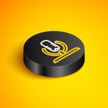 Isometric line Microphone icon isolated on yellow background. On air radio .. Stock Illustration