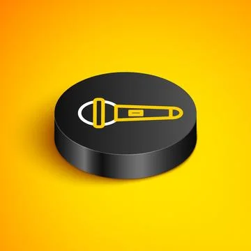 Isometric line Microphone icon isolated on yellow background. On air radio .. Stock Illustration