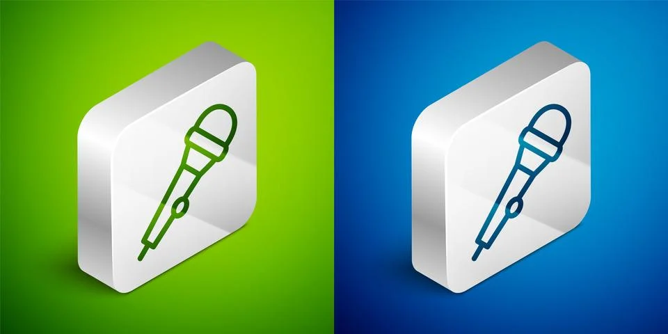 Isometric line Microphone icon isolated on green and blue background. On ai.. Stock Illustration
