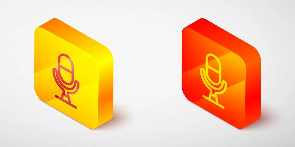 Isometric line Microphone voice device icon isolated on grey background. Mi.. Stock Illustration