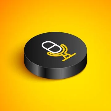 Isometric line Microphone voice device icon isolated on yellow background. .. Stock Illustration