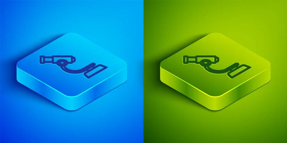 Isometric line Microscope icon isolated on blue and green background. Chemistry Illustration