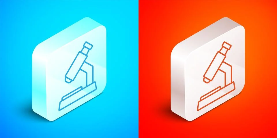 Isometric line Microscope icon isolated on blue and red background. Chemist.. Stock Illustration