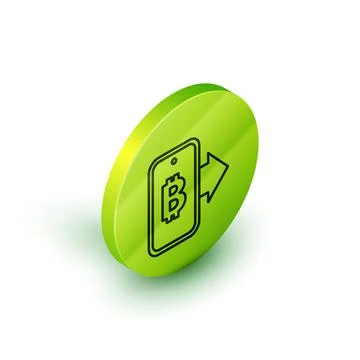 Isometric line Mining bitcoin from mobile icon isolated on white background Illustrazione stock