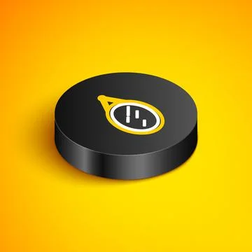 Isometric line Mirror icon isolated on yellow background. Black circle button Stock Illustration
