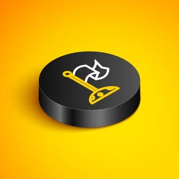 Isometric line Moon with flag icon isolated on yellow background. Black circle Ilustração Stock