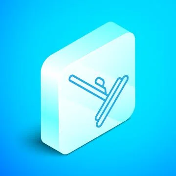 Isometric line Mop icon isolated on blue background. Cleaning service concept Stock Illustration