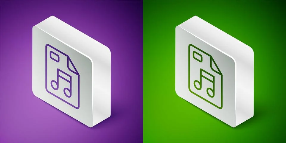 Isometric line MP3 file document. Download mp3 button icon isolated on purple 스톡 일러스트