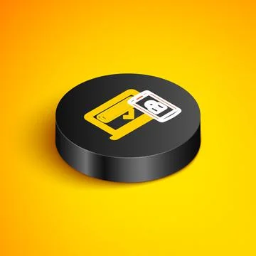 Isometric line Multi factor, two steps authentication icon isolated on yellow Stock Illustration